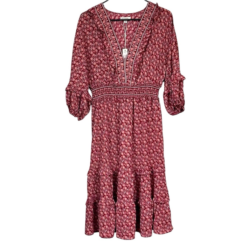 NWT Max Studio Bohemian Red Floral Midi Dress - Size: Large
